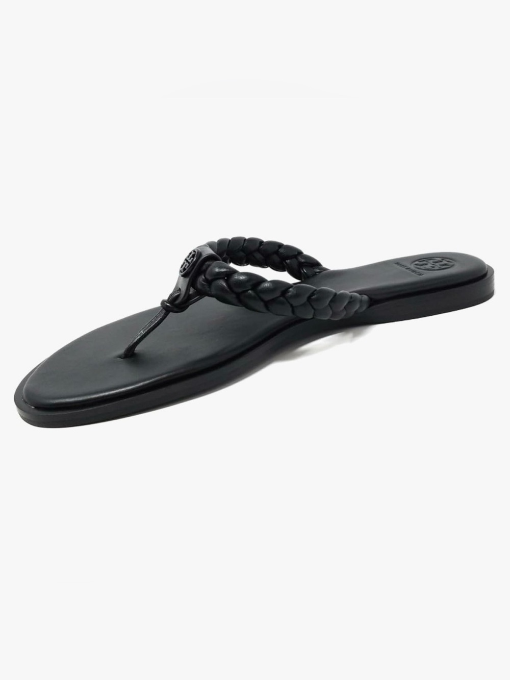 Tory Burch Braided Benton Leather Thong Sandals Black Size 9